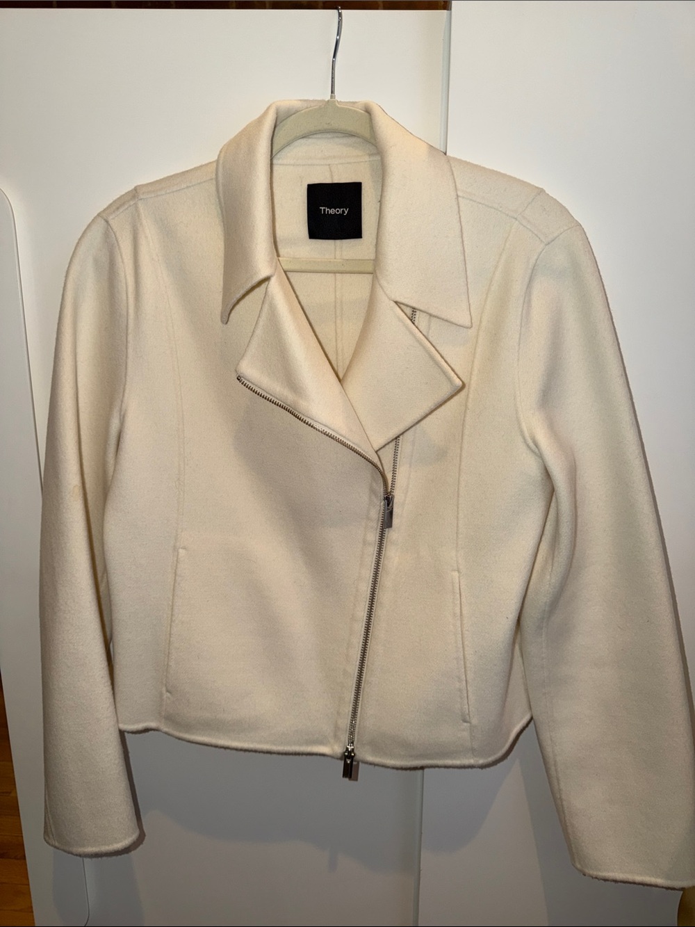 Theory Cream Asymmetrical Zip Cashmere Jacket